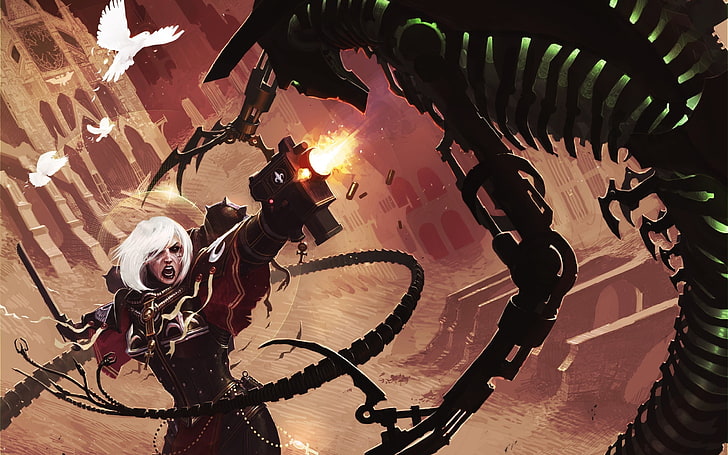 white-haired woman game wallpaper, Warhammer 40,000, Sisters of Battle, HD wallpaper