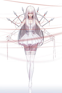 HD wallpaper: anime, thread, long hair, white hair, white background, red  eyes | Wallpaper Flare