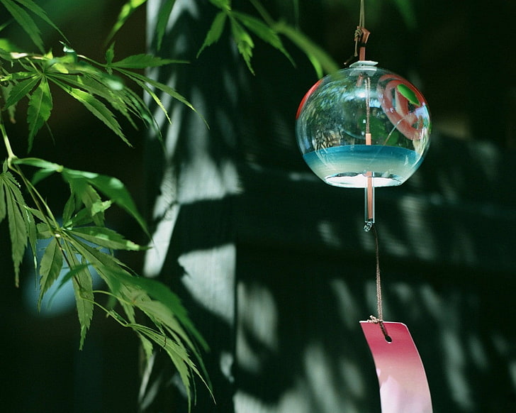 wind chimes, Japanese Garden, focus on foreground, hanging