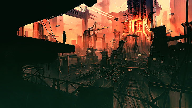 city game wallpaper, artwork, futuristic city, science fiction