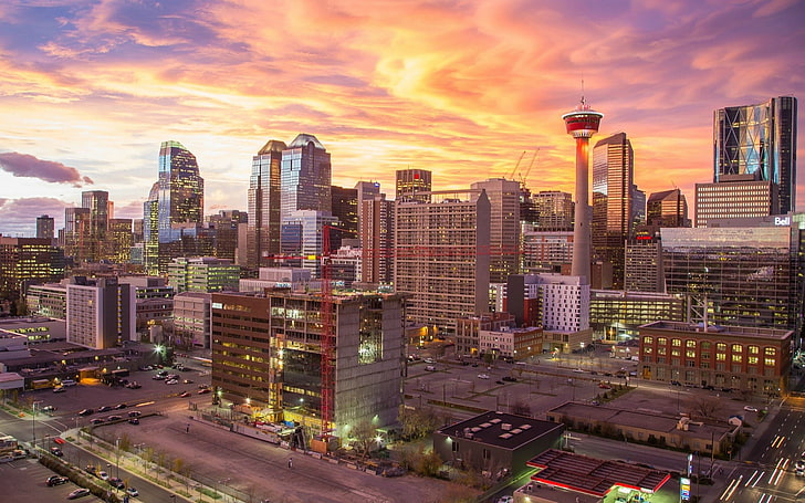 Canada, Calgary, Alberta, city, cityscape, sunset, building exterior