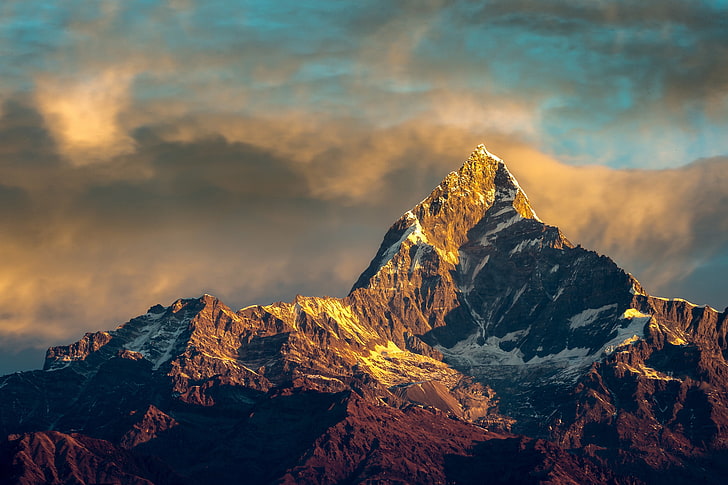 brown mountain, annapurna, nepal, himalayas, mountains, sky, mountain Peak