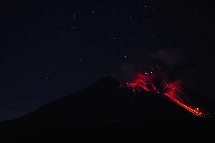 landscape, night, volcano, eruptions, mountain, beauty in nature, HD wallpaper