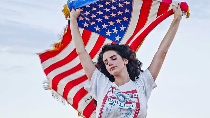 Lana Del Rey American Flag, singer, beautiful, HD wallpaper