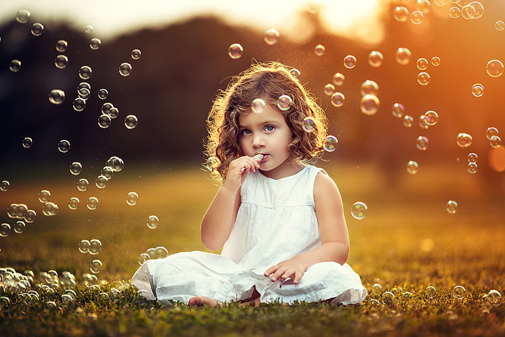 photography, children, bubbles, lens flare, outdoors, childhood, HD wallpaper