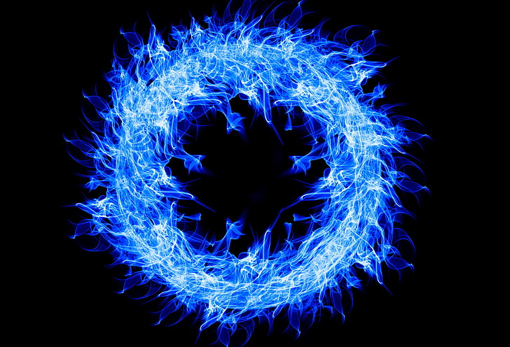 fire, ring, blue, 4k, flame, hd, creative, 5k, science, black background, HD wallpaper