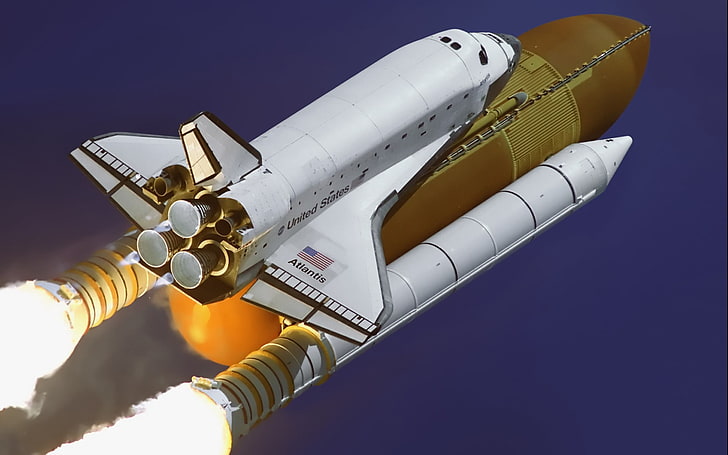 white Nasa spacecraft digital wallpaper, vehicle, Space Shuttle Atlantis