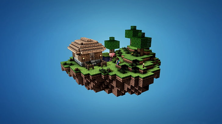 Minecraft village wallpaper, video games, house, floating island
