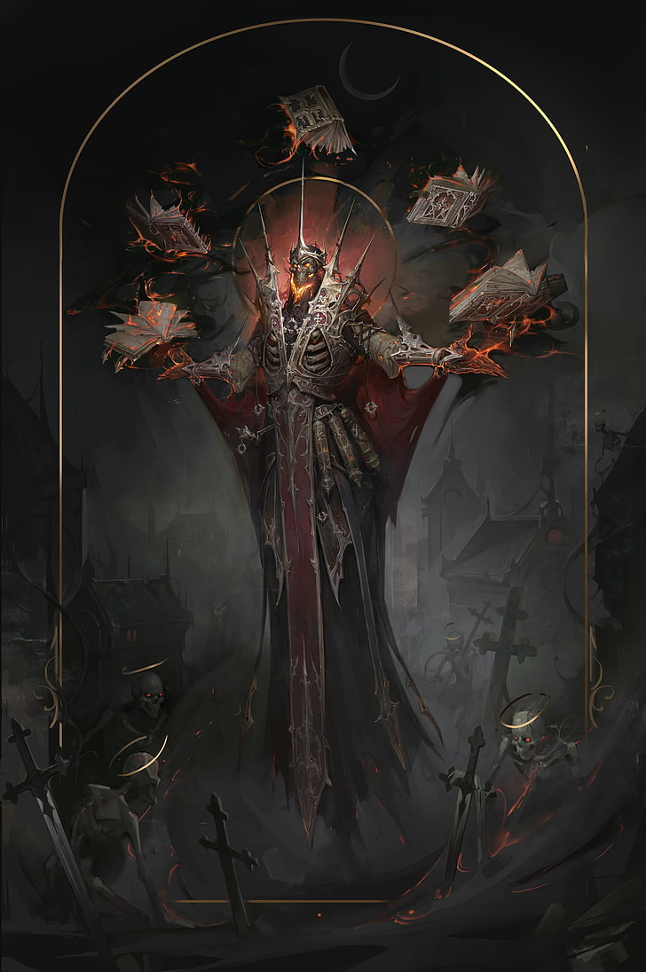 fantasy artwork, Lich, Elisabeth Nagurnaya, necromancers, skeleton
