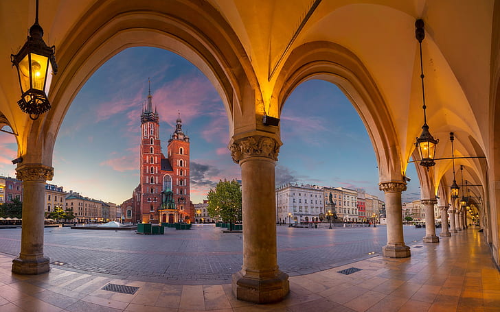 Kraków, Poland, church, Main square, Polish, city, lantern, HD wallpaper