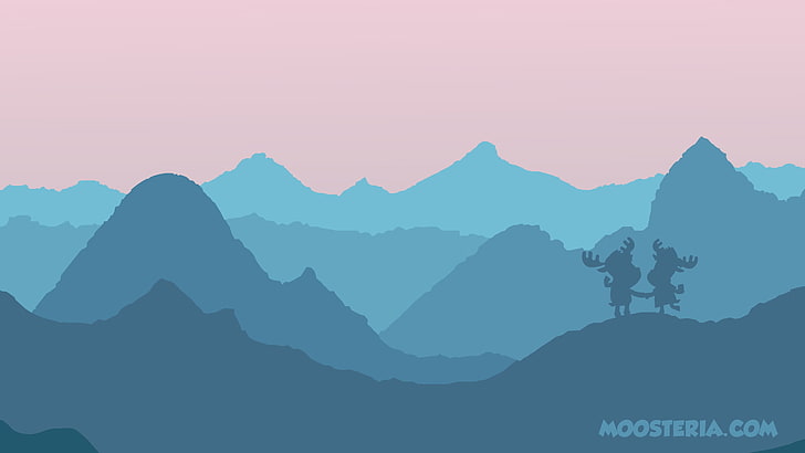 mountains, moose, moosteria, love, heart, silhouette, mountain range, HD wallpaper