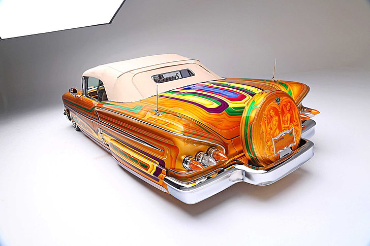 1958, auto, automobile, car, chevrolet, custom, impala, lowrider, HD wallpaper