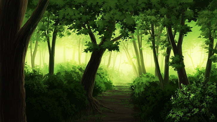 Anime Trees Nature Forest Cyan Wallpaper - Resolution:1920x1080, floresta  anime wallpaper - divyabrahmlok.com