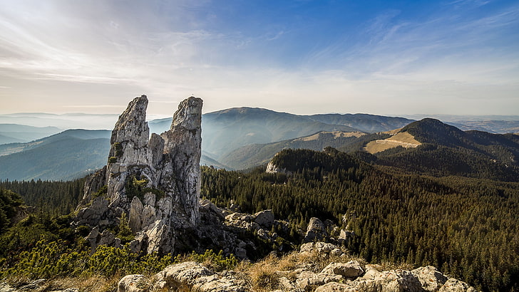 romania, mountain, wilderness, sky, rock, europe, tree, pietrele doamnei, HD wallpaper