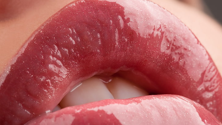 lips, juicy lips, women, closeup, teeth, close-up, human body part, HD wallpaper