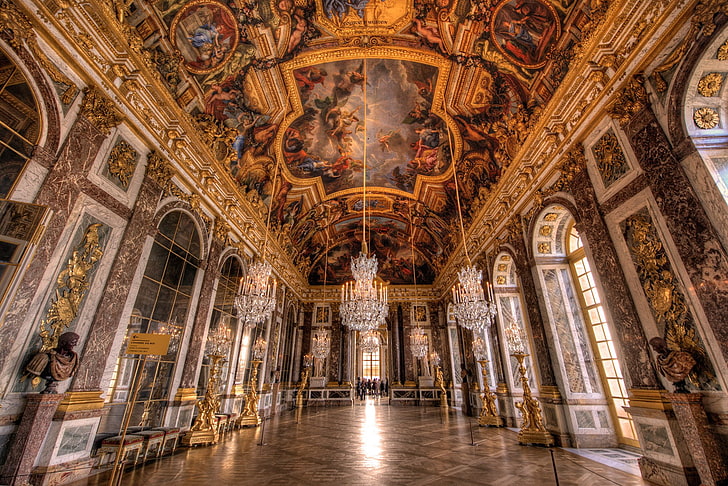 building, chateau, design, france, french, palace, room, versailles, HD wallpaper
