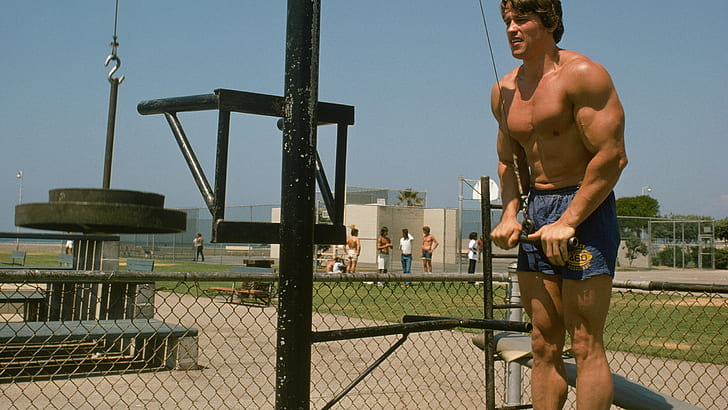 Young Arnold Schwarzenegger Workout, actor, celeb, HD wallpaper