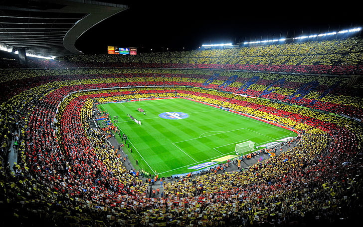 barcelona, camp, crowd, nou, soccer, spain, stadium, HD wallpaper