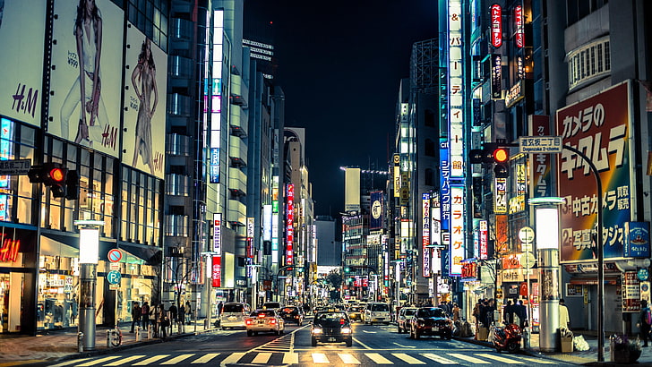 japan, city, road, street, night, lights, asia