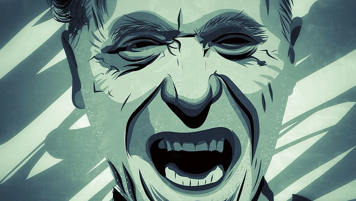 men writers charles bukowski face open mouth screaming teeth digital art portrait