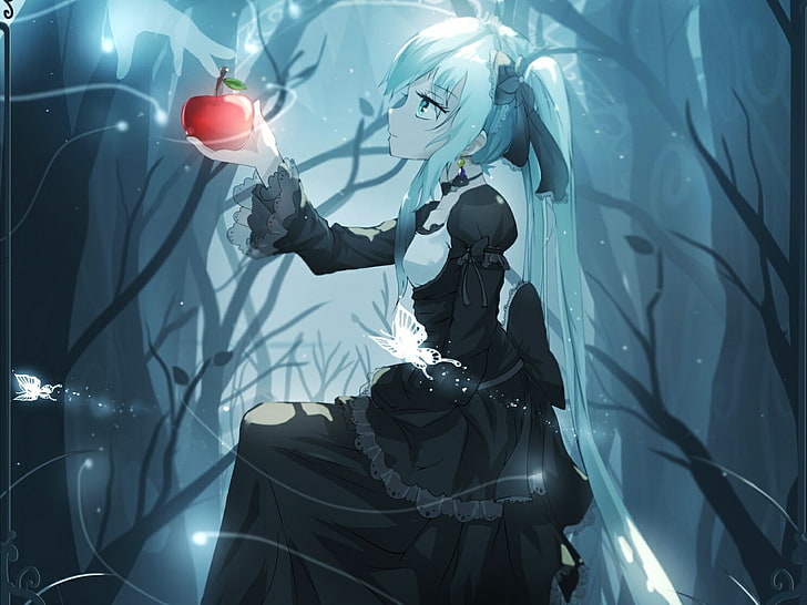 apples, anime girls, forest clearing, Vocaloid, Hatsune Miku