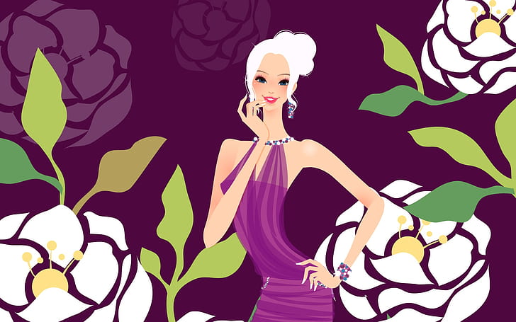 Purple dress fashion girl vector, HD wallpaper