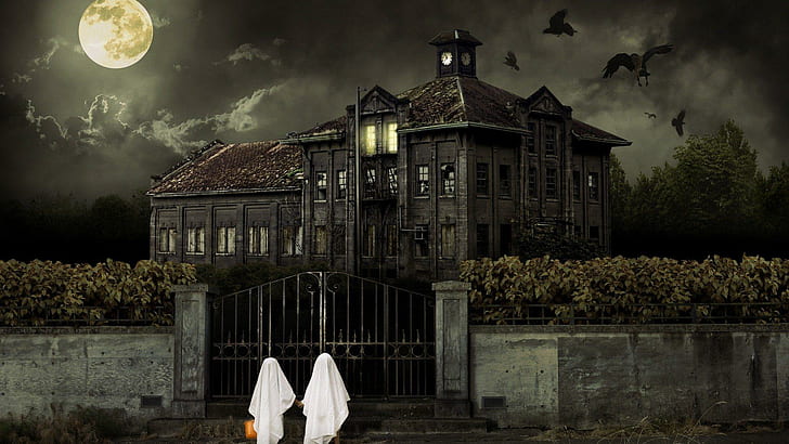 Scary House, evening, halloween, spooky, ghost, mansion, absrtract, HD wallpaper