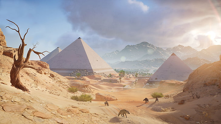 white pyramids illustration, Assassin's Creed: Origins, Ubisoft, HD wallpaper