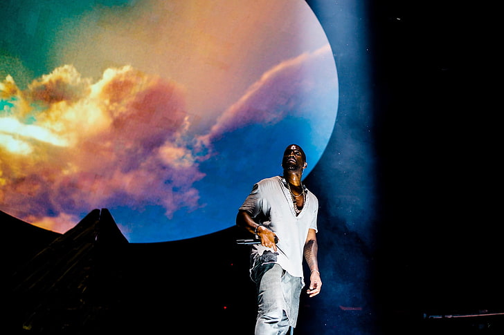 men's white scoop-neck t-shirt, Yeezus, Kanye West, one person, HD wallpaper
