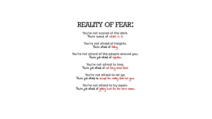 reality of fear text, typography, simple background, white background, HD wallpaper