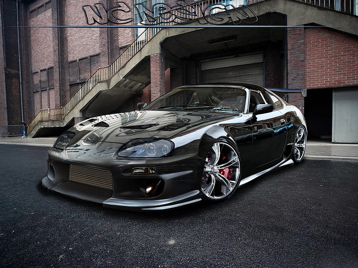 black sports car, Toyota Supra, motor vehicle, transportation, HD wallpaper