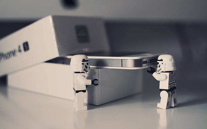 white iPhone 4s with box, iphone 4 s, star wars, apple, cell phone, HD wallpaper