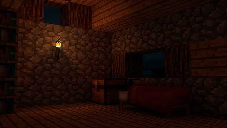brown electric sconce, Minecraft, video games, bed, house, sleeping, HD wallpaper