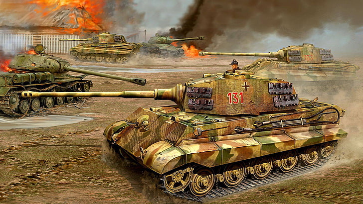 tank wars game digital wallpaper, figure, battle, Tiger II, King tiger