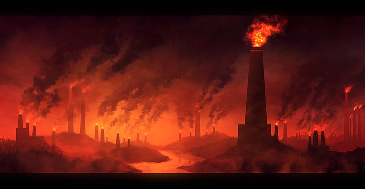 Dark, Landscape, Factory, Pollution