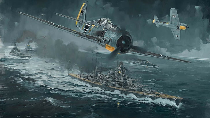 WWII World War Airplane Plane Drawing Battleship Fw 190 Channel Dash 1942 Operation Cerberus HD, HD wallpaper