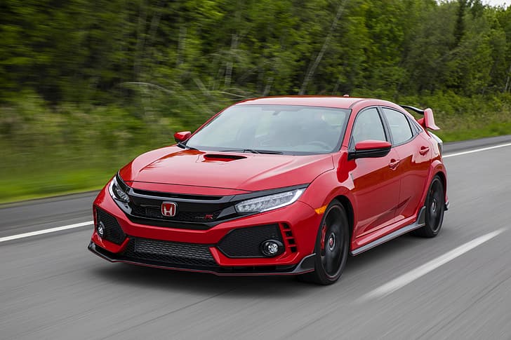 red, movement, vegetation, Honda, hatchback, the five-door, HD wallpaper