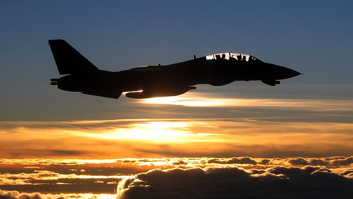 black plane, military aircraft, airplane, jets, sky, silhouette