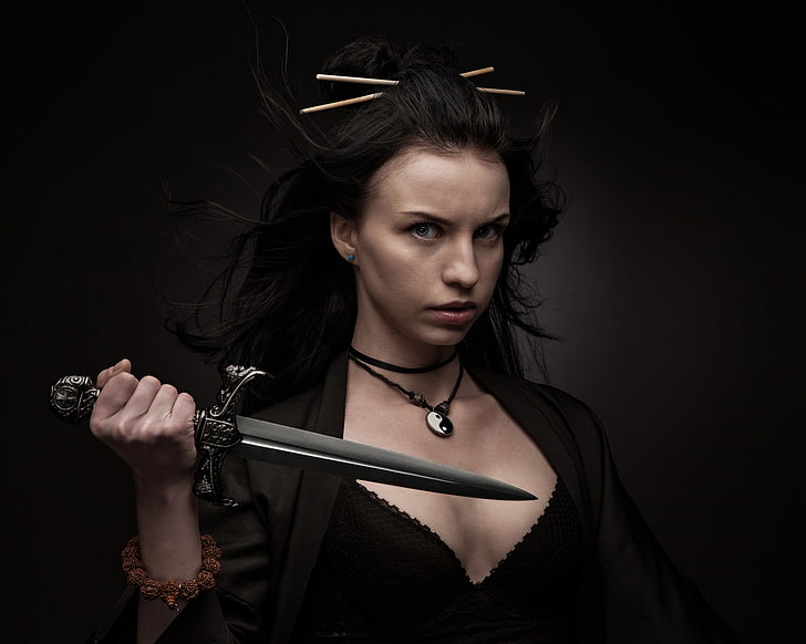 dagger, necklace, women, cleavage, studio shot, one person, HD wallpaper