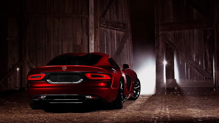 red sports car, Dodge Viper, vehicle, red cars, barn, mode of transportation