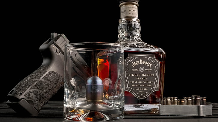 HD wallpaper: gun, trunk, black background, cartridges, whiskey, Jack  Daniels | Wallpaper Flare