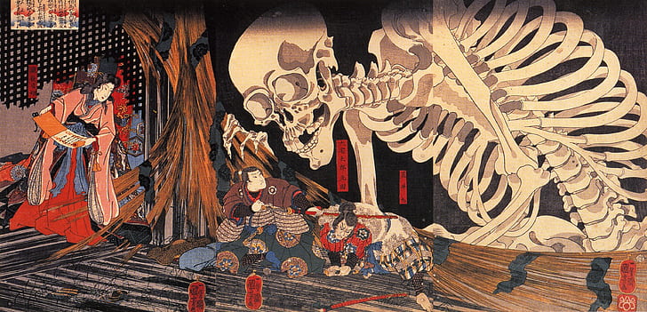 Gashadokuro, skeleton, anime, fantasy art, artwork