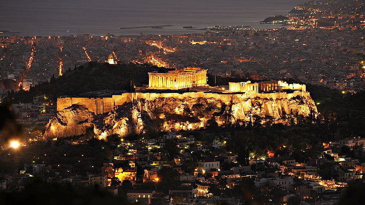 architecture, history, Greece, city, sea, evening, house, cityscape, HD wallpaper