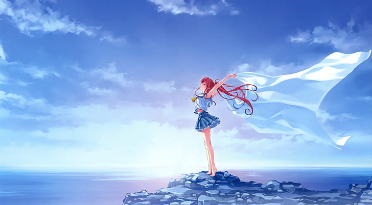 Download wallpaper 1280x1024 guy gesture clouds water freedom anime  art standard 54 hd background