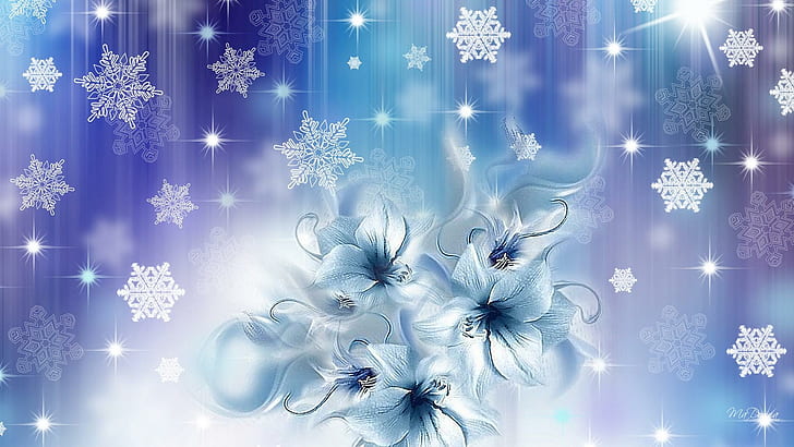 Blue Winters Dream, firefox persona, snowflakes, stars, christmas, HD wallpaper