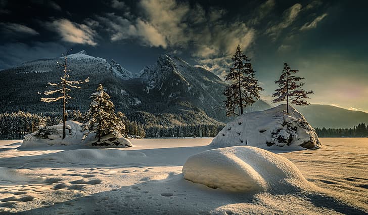 winter, snow, trees, mountains, Germany, Bayern, Alps, the snow