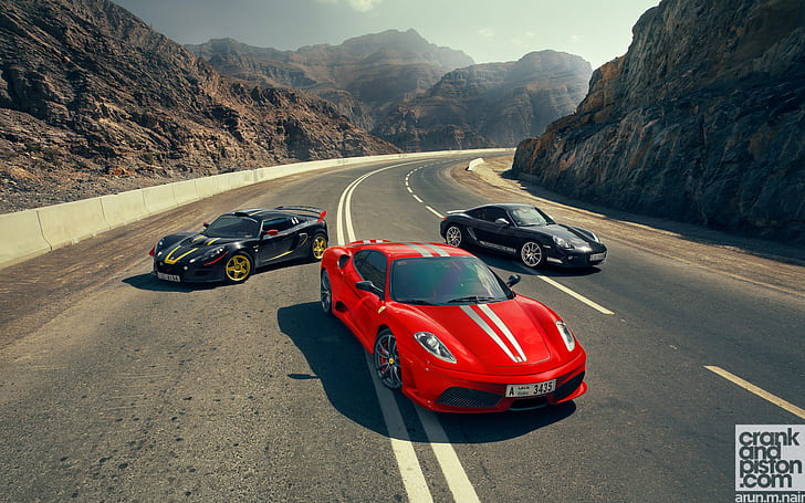 Ferrari, F430, Scuderia, Lotus, Exige, Porsche, Cayman, HD wallpaper
