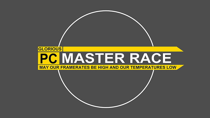 PC Master Race logo, PC gaming, text, simple background, communication
