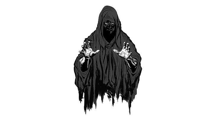 black grim reaper illustration, white background, studio shot