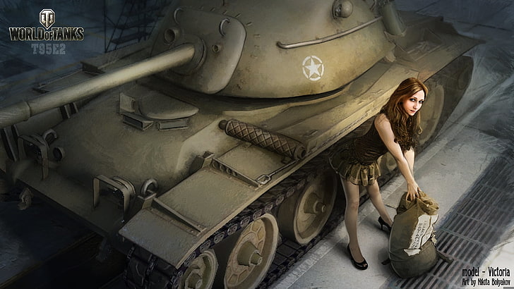 World of Tanks game application wallpaper, girl, hangar, WoT HD wallpaper